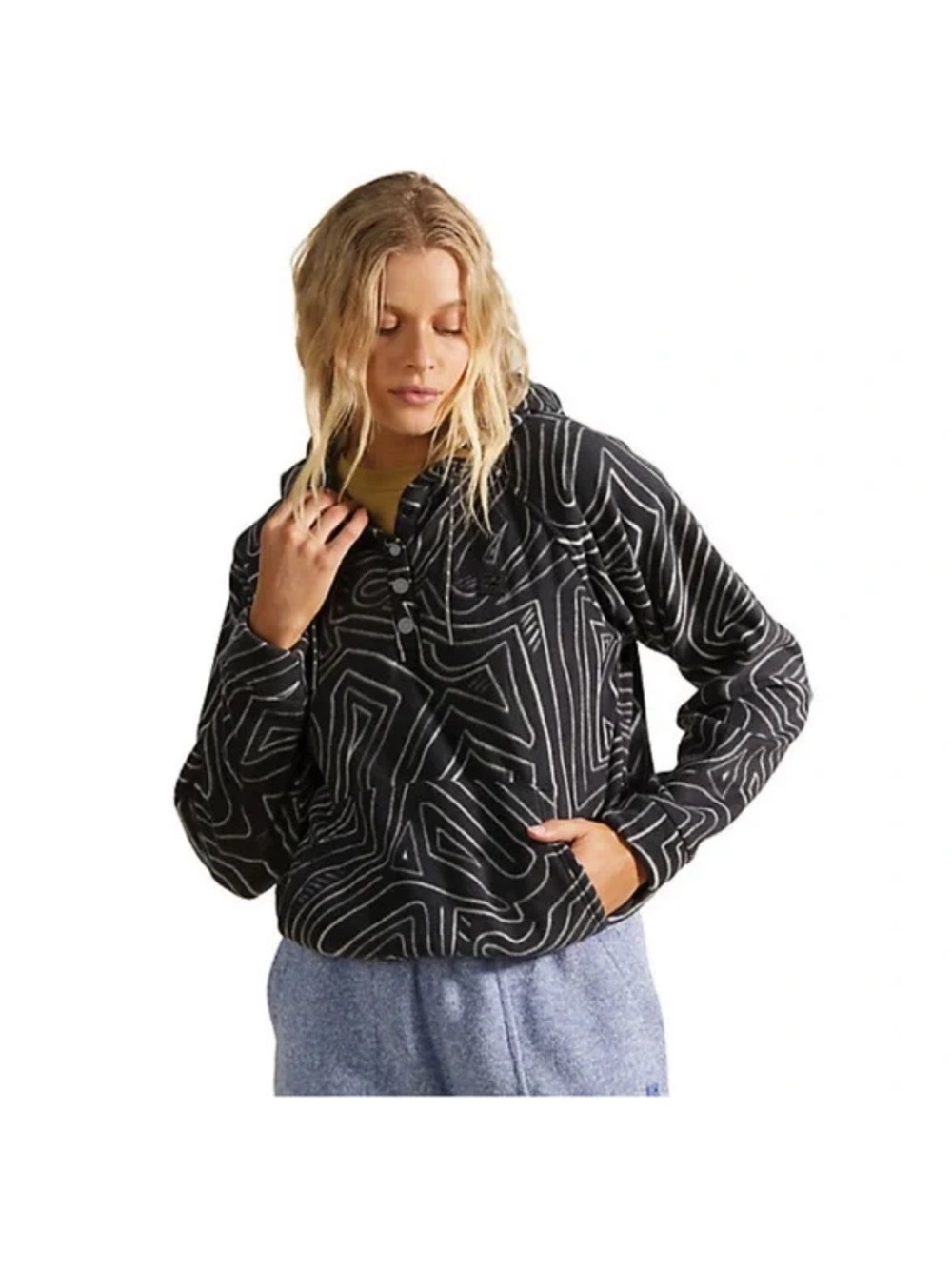 Billabong Black and White Striped Fleece Jacket